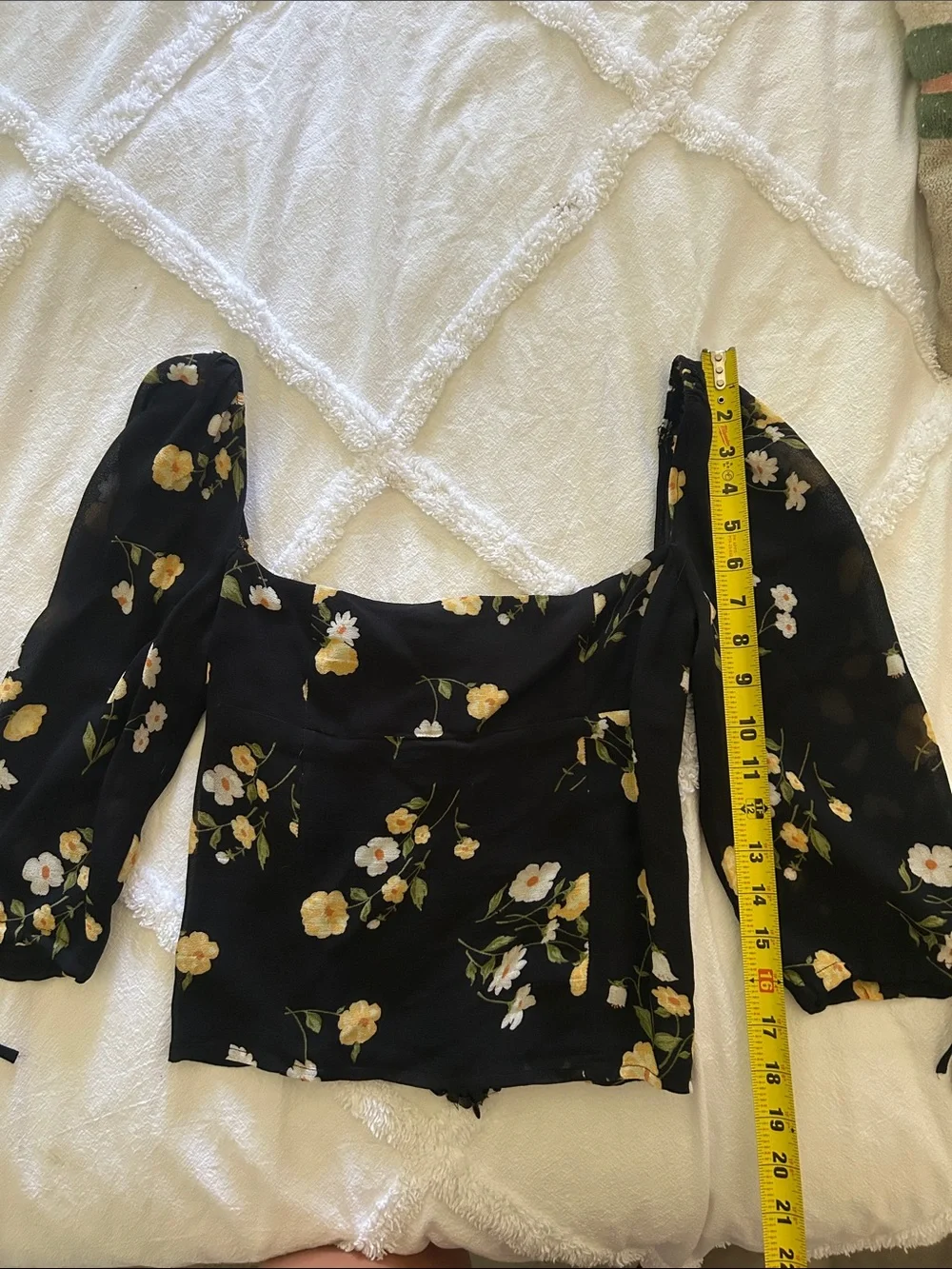 Reformation Black Floral Square-Neck Puff Sleeve Blouse
